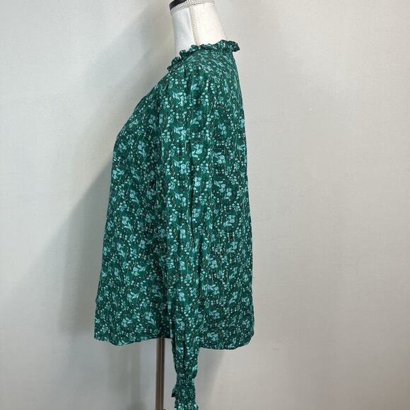 Talbots Blouse sz Medium Dark Green Floral Cottage Core Smocking Prairie Modest - Picture 8 of 10